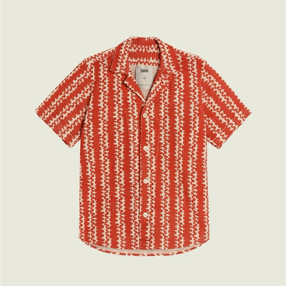 OAS Red Scribble Cuba Net Shirt Medium MSRP $148 100% Cotton MiPortugal NWT
